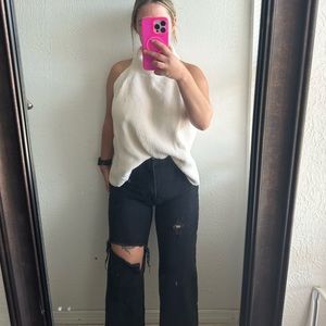 For Love & Lemons Halter Turtleneck Sleeveless Sweater